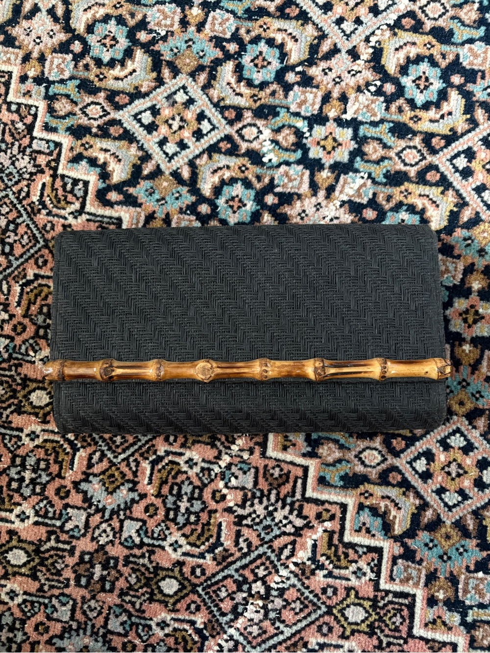 Black Woven Clutch with Bamboo Accent